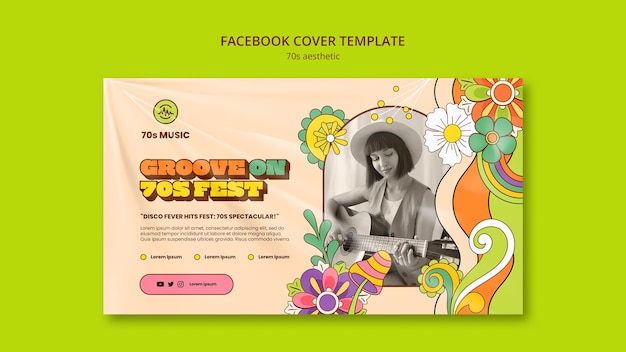 Free PSD hand drawn 70's aesthetic facebook cover