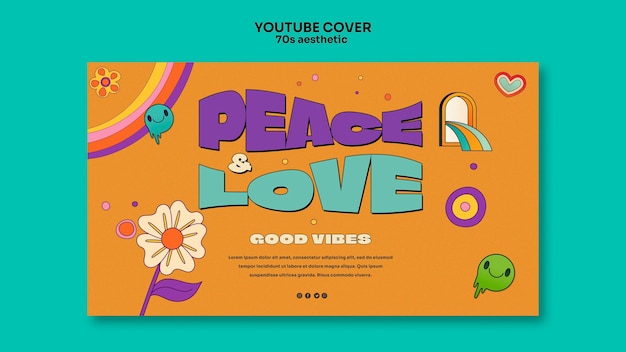 Free PSD hand drawn 70's aesthetic youtube cover