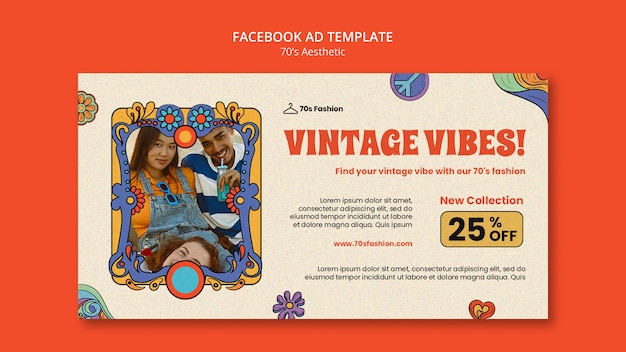 Free PSD hand drawn 70s aesthetic facebook template