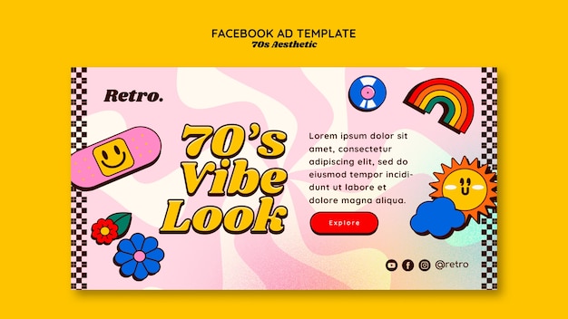 Free PSD hand drawn 70s aesthetic facebook template