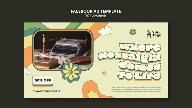 Free PSD hand drawn 70s aesthetic facebook template