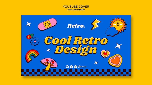 Free PSD hand drawn 70s aesthetic youtube cover