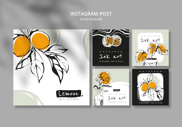 Free PSD hand drawn arts and handcraft  instagram posts