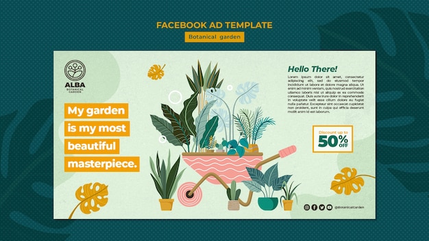 Free PSD hand drawn botanical garden facebook template