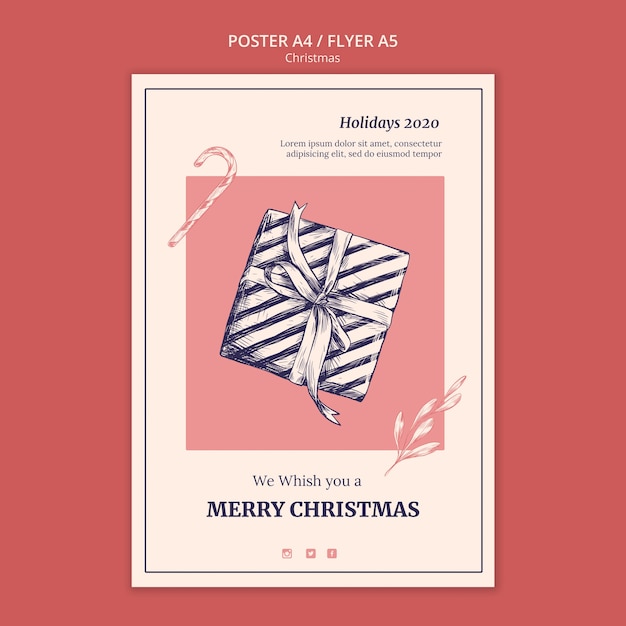 Free PSD hand drawn christmas flyer template