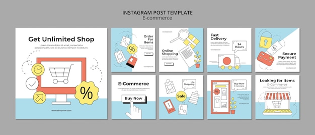 Free PSD hand drawn e-commerce instagram posts