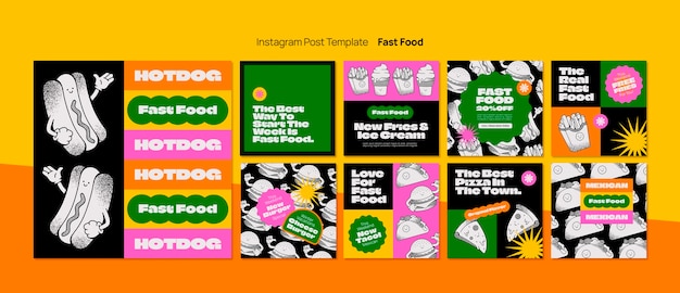 Free PSD hand drawn fast food instagram posts