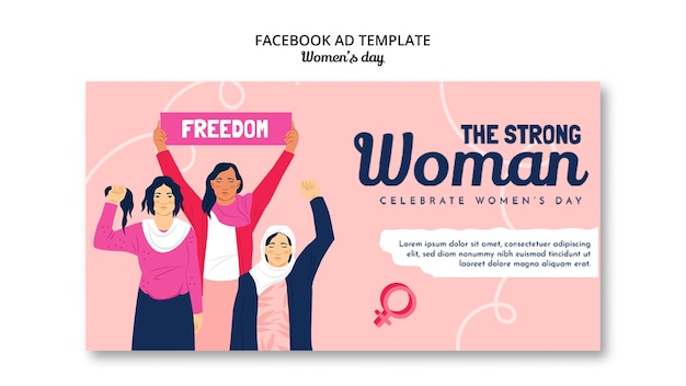 Free PSD hand drawn flat women's day facebook ad template