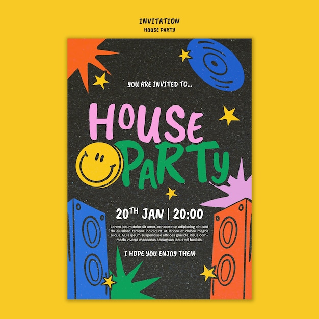 Free PSD hand drawn house party  invitation template