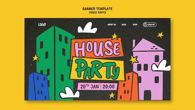 Free PSD hand drawn house party landing page