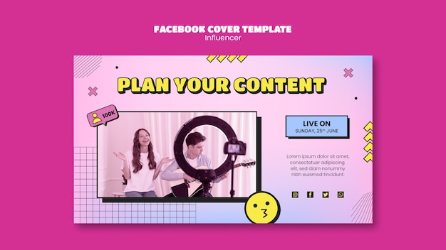 Free PSD hand drawn influencer job facebook cover