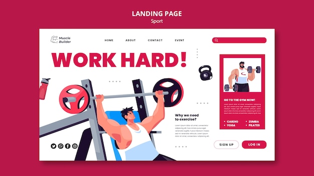 Free PSD hand drawn man training landing page