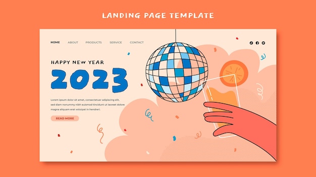 無料PSD 手描きの新年2023ランディングページ