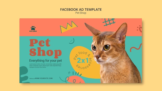 Hand drawn pet shop facebook template