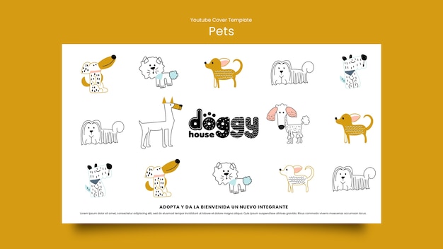 Free PSD hand drawn pets care youtube cover template