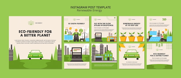 Free PSD hand drawn renewable energy instagram stories