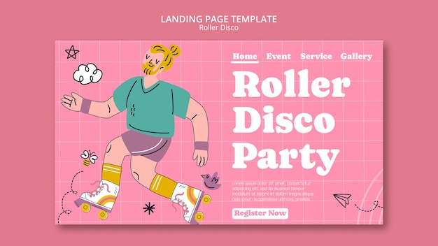 Hand drawn roller disco landing page template