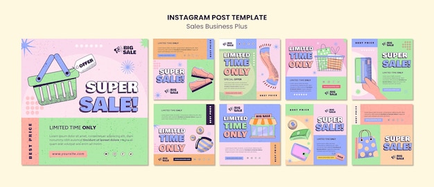 Free PSD hand drawn sales business instagram post set