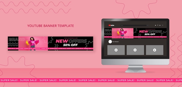 Free PSD hand drawn sales youtube banner template