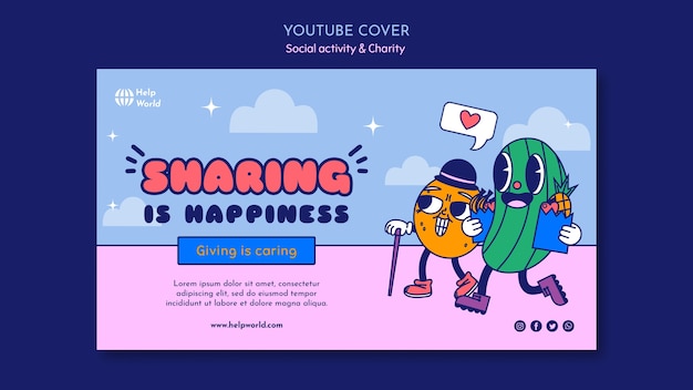 Free PSD hand drawn social activity youtube cover template