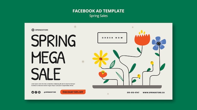 Free PSD hand drawn spring sale facebook template