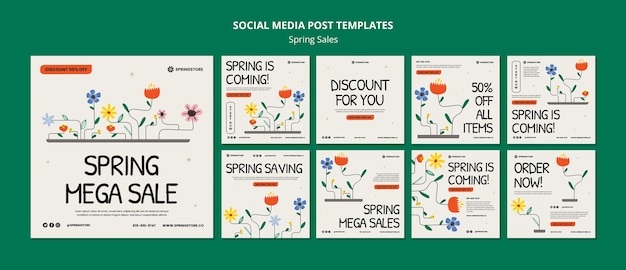 Free PSD hand drawn spring sale instagram posts