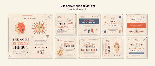 Free PSD hand drawn tarot business instagram posts