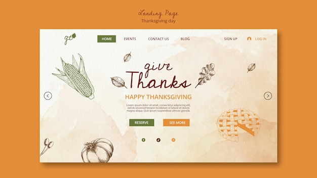 Free PSD hand drawn thanksgiving celebration landing page