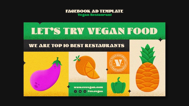 Free PSD hand drawn vegan restaurant facebook template