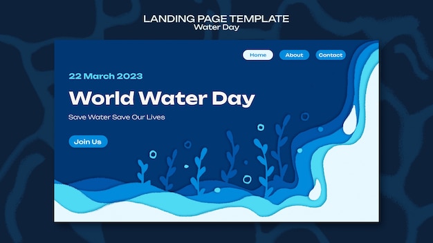 Free PSD hand drawn water day landing page template