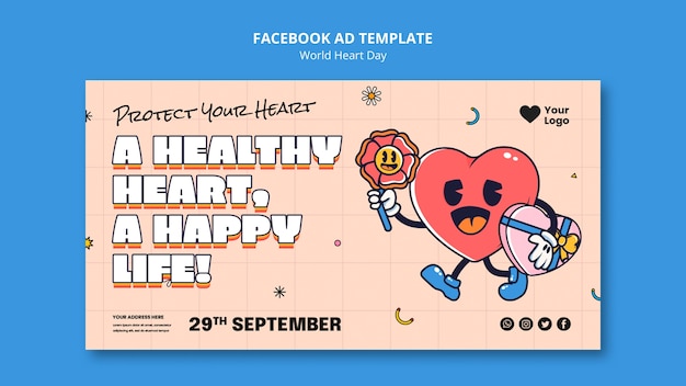 Free PSD hand drawn world heart day facebook template