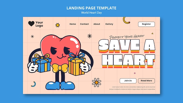 Free PSD hand drawn world heart day landing page