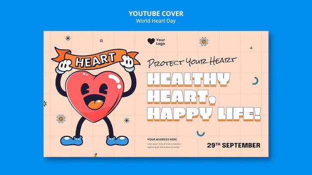 Free PSD hand drawn world heart day youtube cover