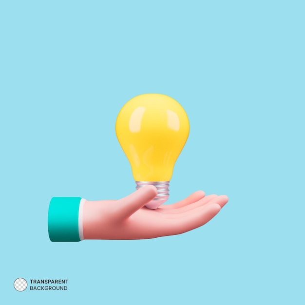 Free PSD hand holding light bulb idea generation concept icon 3d render