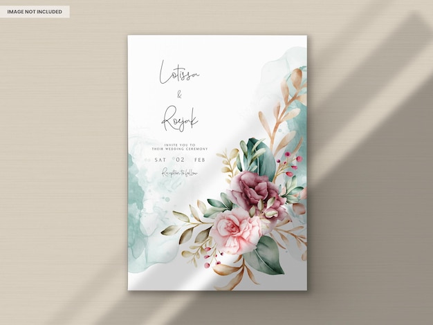 Free PSD handdrawn watercolor floral wedding invitation card