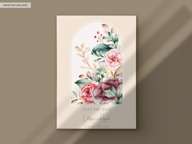 Free PSD handdrawn watercolor floral wedding invitation card