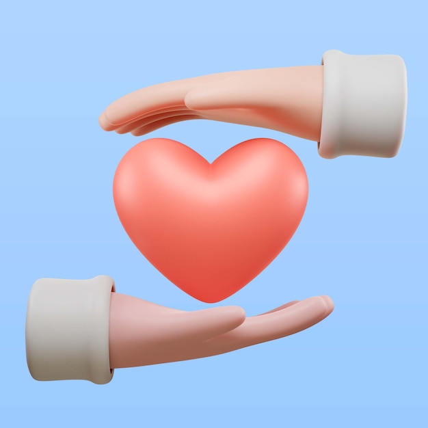 Free PSD hands holding heart symbol icon in 3d rendering