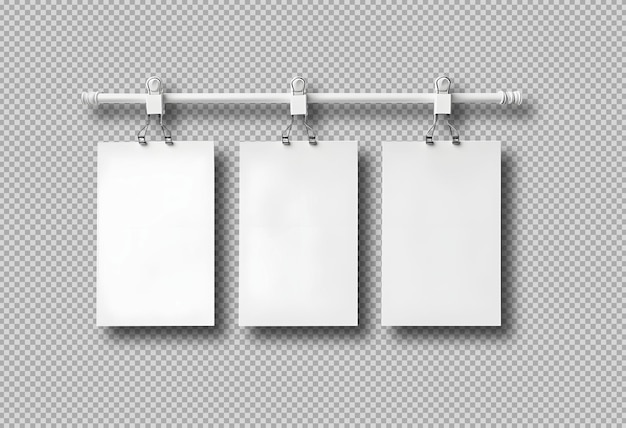 Free PSD hanging blank white poster in a row