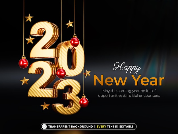 Happy new year 2023 gold text effect banner design template