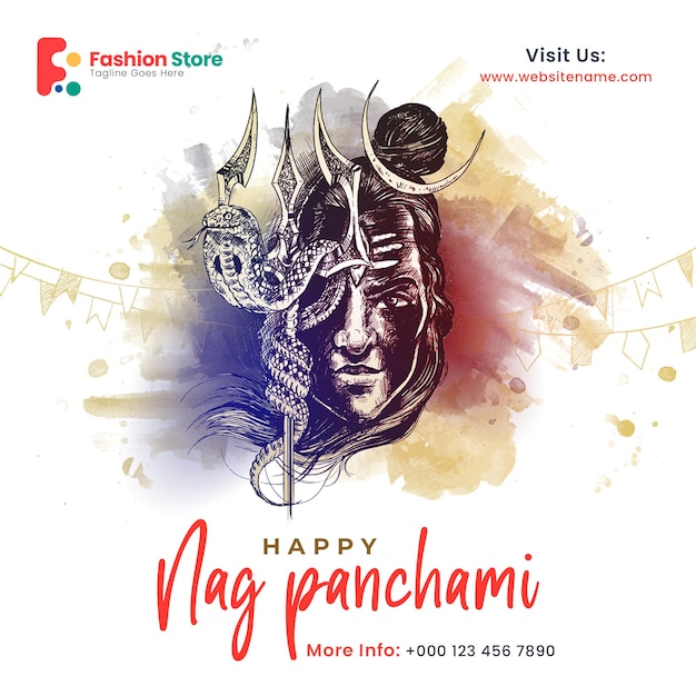 Free PSD happy shivratri - subh nag panchami - mahashivaratri social media post poster flyer template.