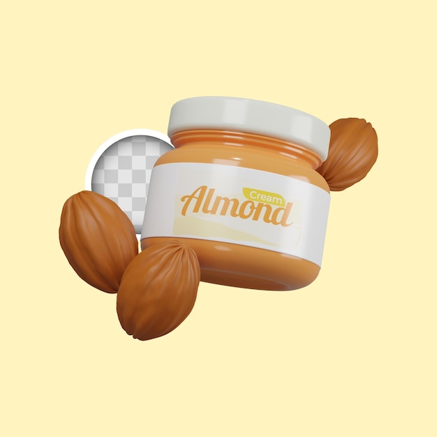 Free PSD healthy fat almond food 3d illustration