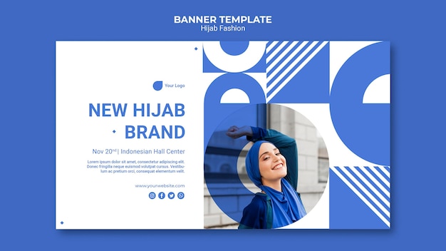 Free PSD hijab fashion horizontal banner template with photo