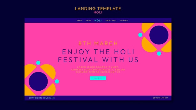 Free PSD holi celebration landing page template