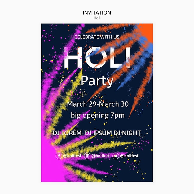 Free PSD holi festival celebration invitation template