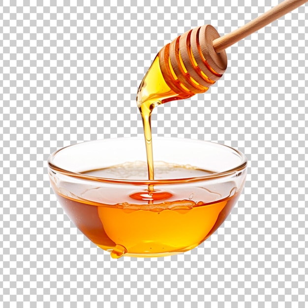 Free PSD honey stick and bowl of pouring honey isolated on a transparent background