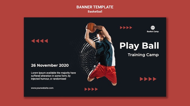 Free PSD horizontal banner for basketball training camp