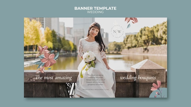 Free PSD horizontal banner for floral wedding