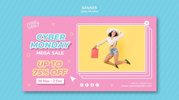 Free PSD horizontal banner template for cyber monday shopping