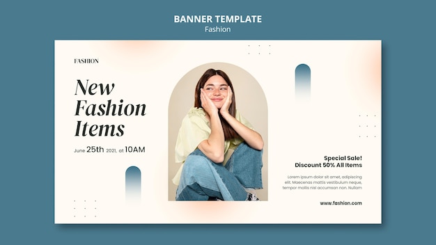 Free PSD horizontal banner template for fashion style and clothing with woman