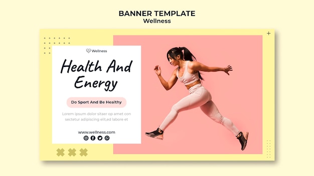 Horizontal banner template for health and wellbeing with woman doing fitness